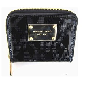 MK Logo Mirror Metallic Zip Around Bifold Wallet